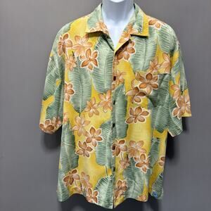 Bermuda Bay Men's 100% Silk Hawaiian Floral Camp Shirt XL Beach Vaca Coastal